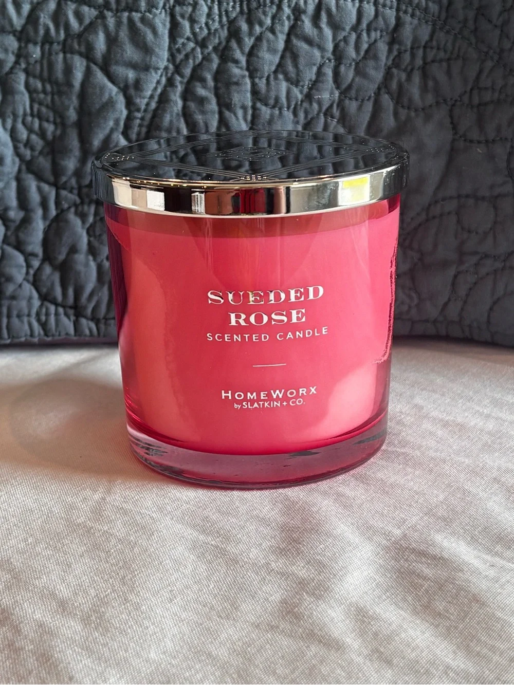HomeWorx Sueded Rose 3 Wick Candle 14 oz Sun Rose Black Currant BRAND NEW